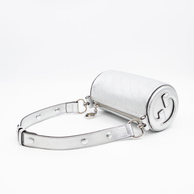 Mini Blondie Shoulder Bag Silver Diagonal Quilted Leather