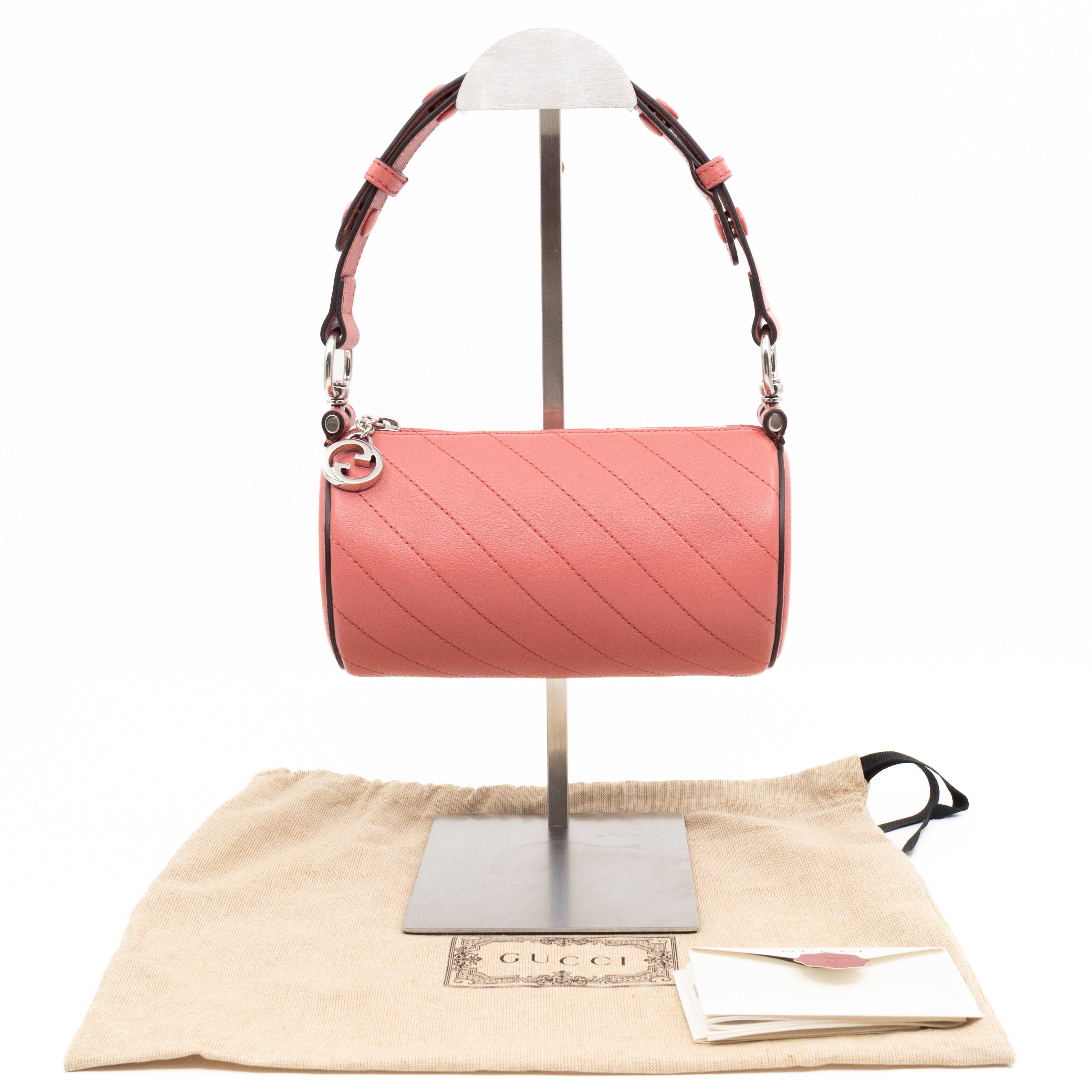 Mini Blondie Shoulder Bag Pink Diagonal Quilted Leather