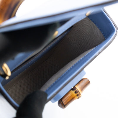Mini Bamboo Top Handle 3-way Bag Light Blue Leather