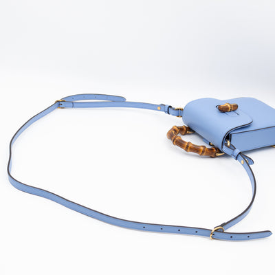 Mini Bamboo Top Handle 3-way Bag Light Blue Leather