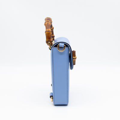 Mini Bamboo Top Handle 3-way Bag Light Blue Leather
