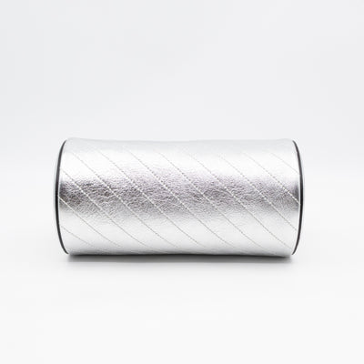 Small Blondie Shoulder Bag Silver Diagonal Quilted Leather