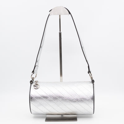 Small Blondie Shoulder Bag Silver Diagonal Quilted Leather