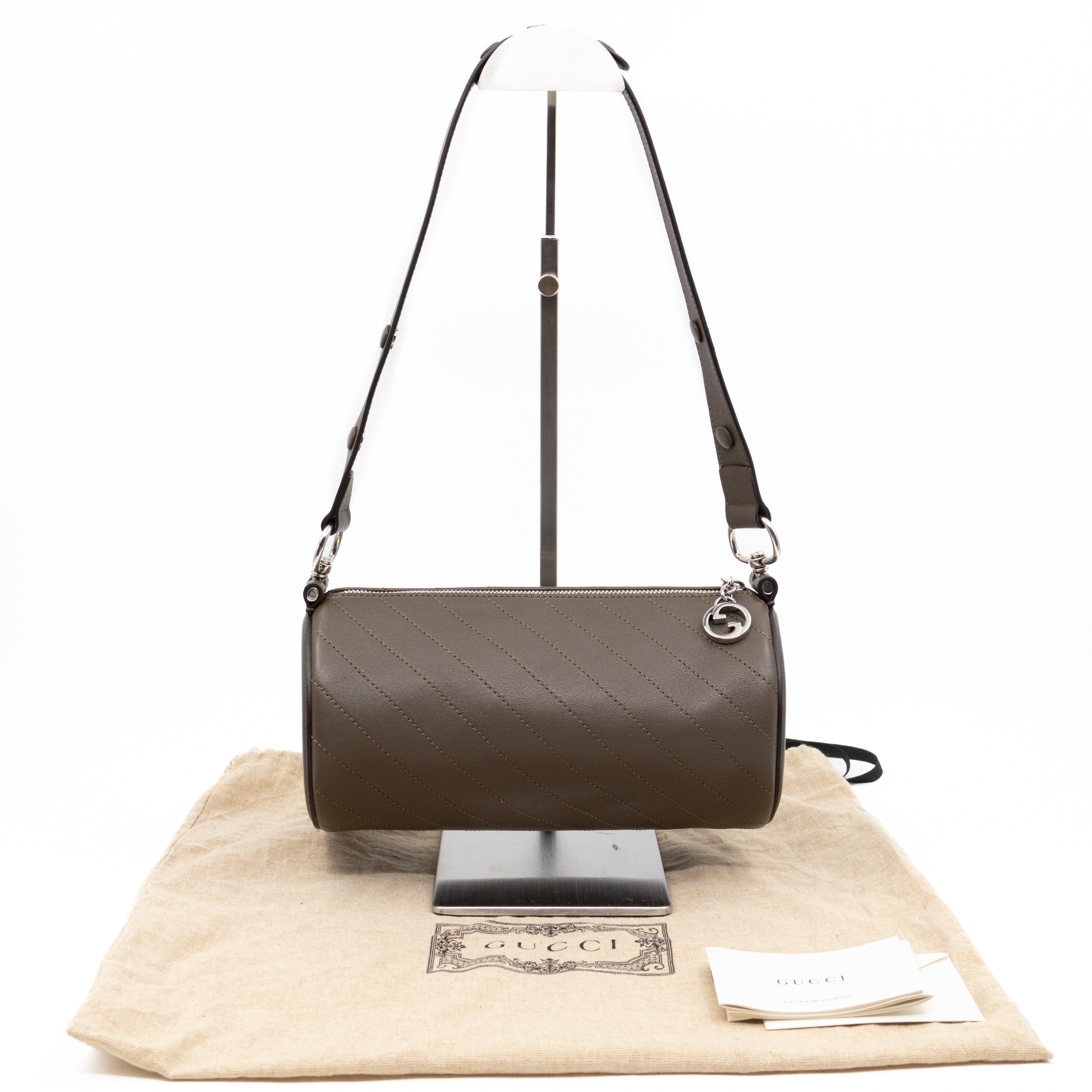Small Blondie Shoulder Bag Diagonal Quilted Olive Leather