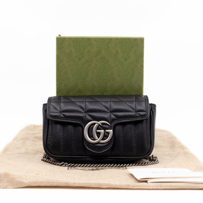GG Marmont Flap Matelassé Super Mini Black Leather