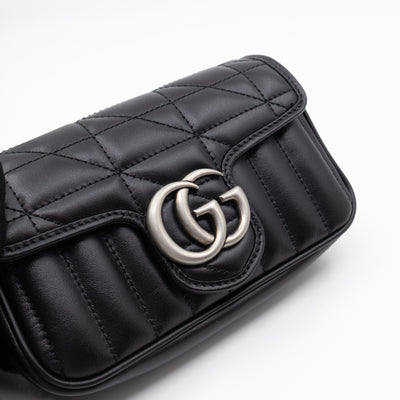 GG Marmont Flap Matelassé Super Mini Black Leather