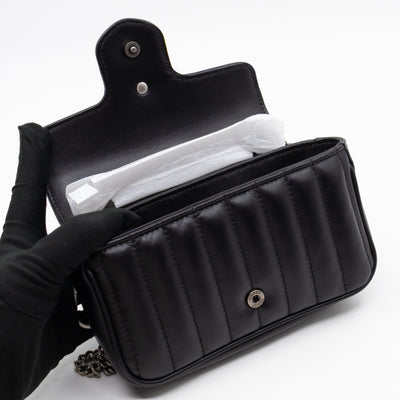 GG Marmont Flap Matelassé Super Mini Black Leather