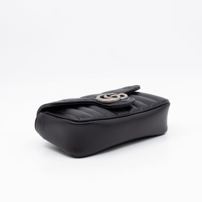 GG Marmont Flap Matelassé Super Mini Black Leather