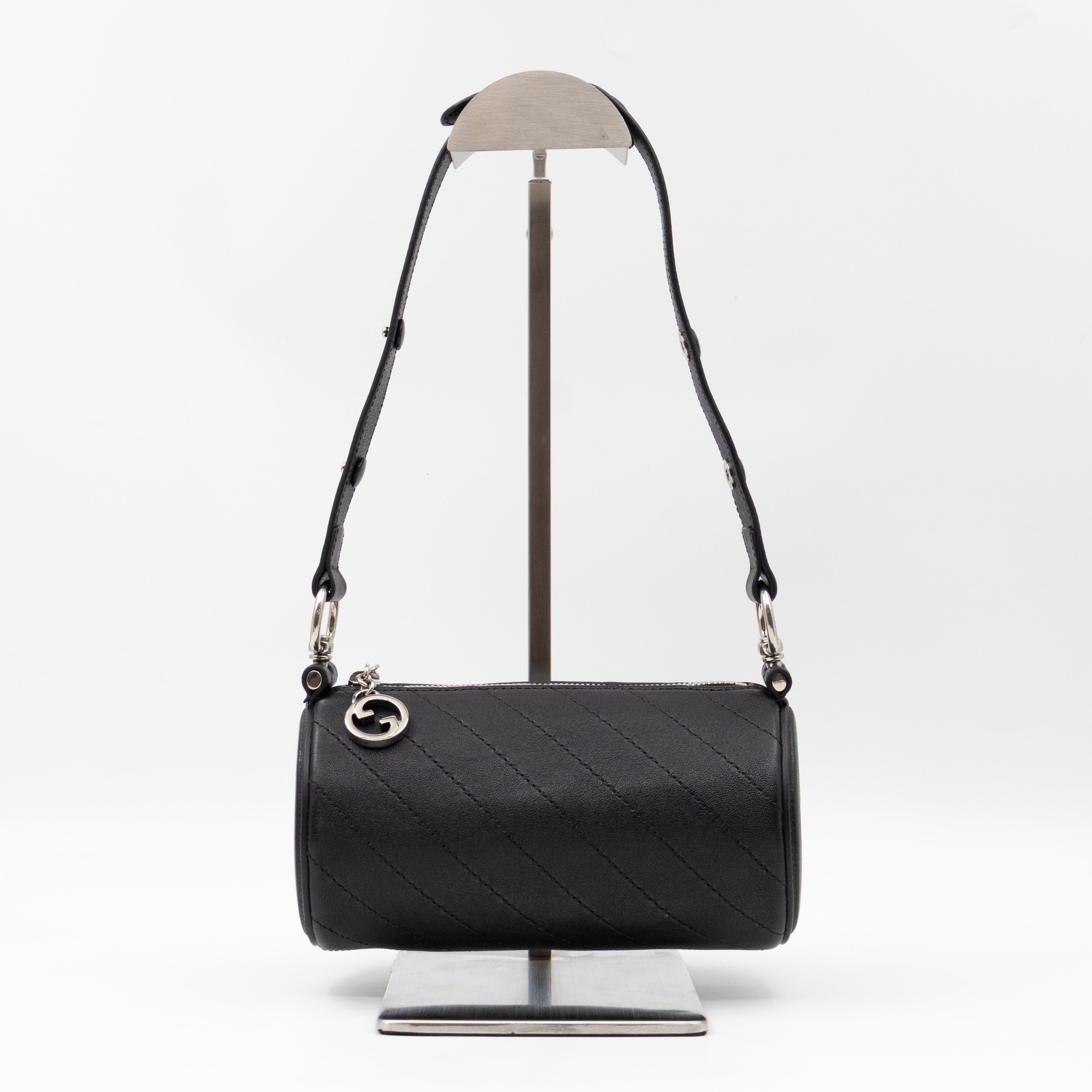 Mini Blondie Shoulder Bag Black Diagonal Quilted Leather
