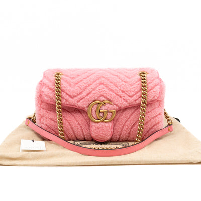 GG Marmont Medium Flap Bag Pink Shearling