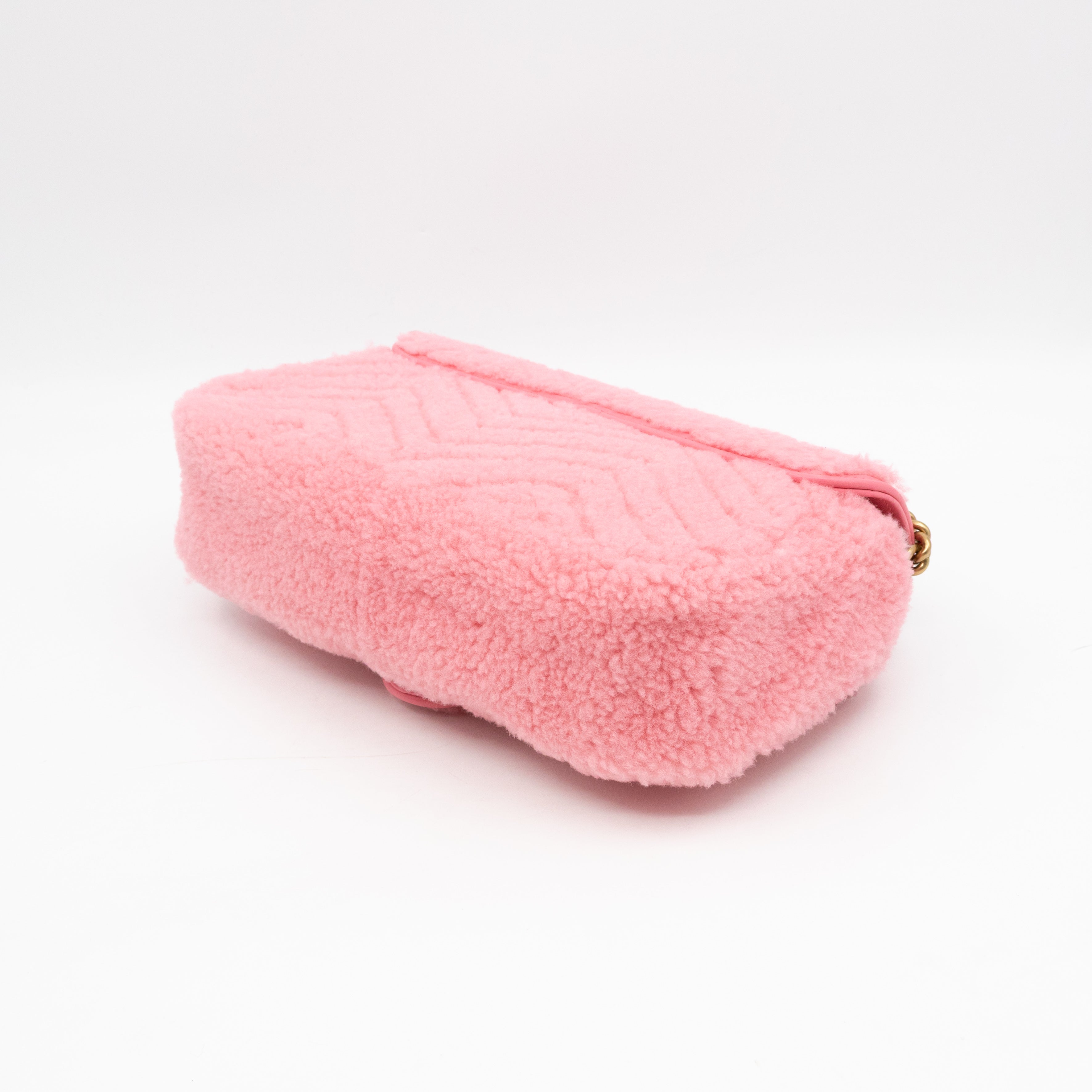 GG Marmont Medium Flap Bag Pink Shearling