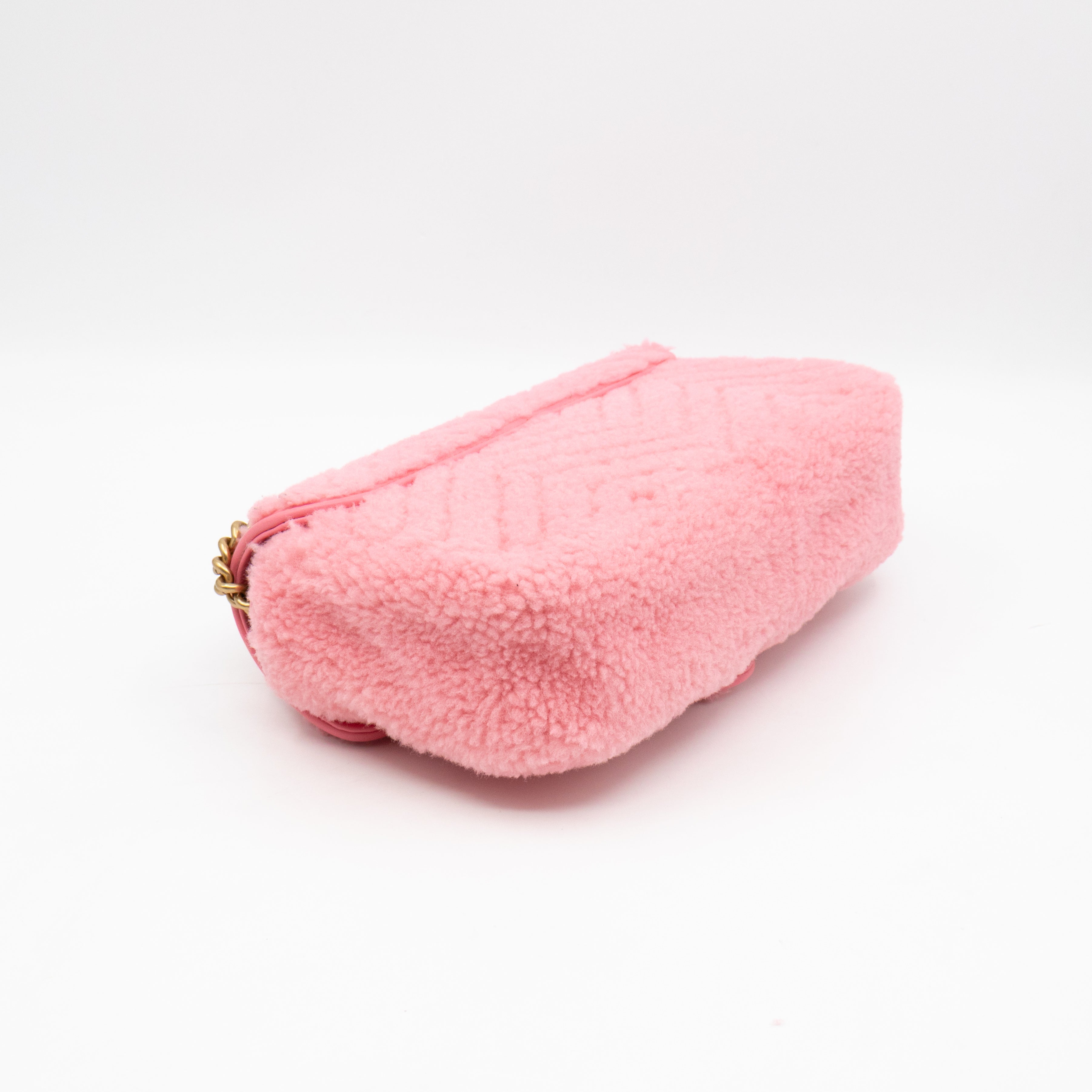 GG Marmont Medium Flap Bag Pink Shearling