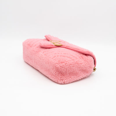 GG Marmont Medium Flap Bag Pink Shearling