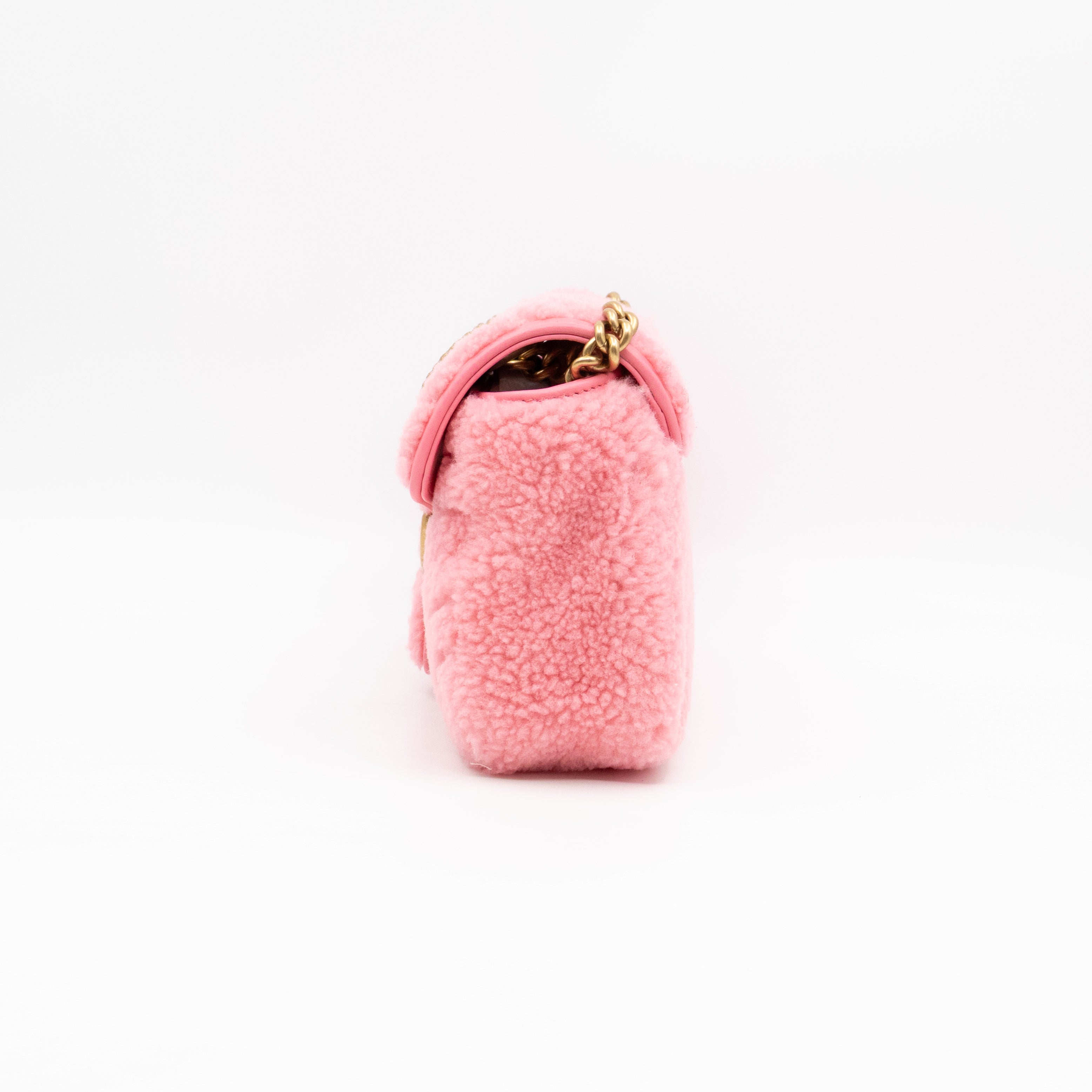 GG Marmont Medium Flap Bag Pink Shearling