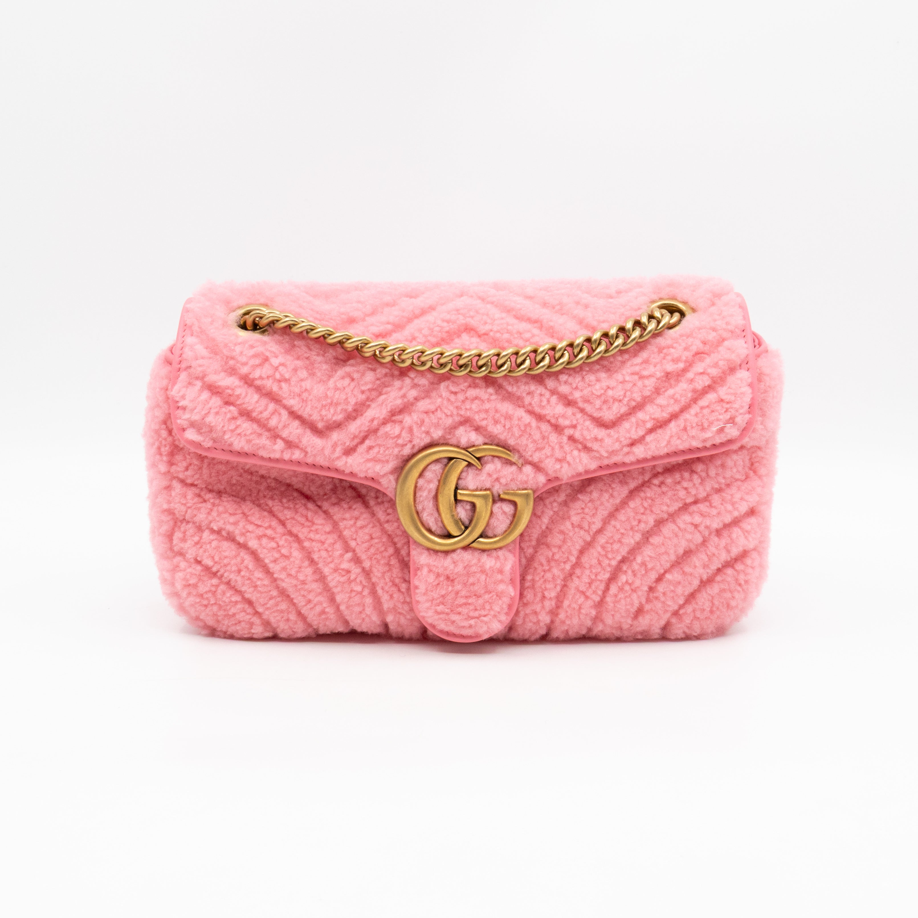 GG Marmont Medium Flap Bag Pink Shearling