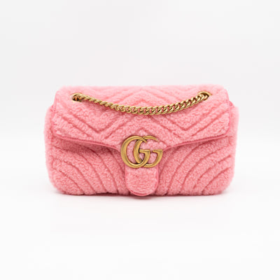 GG Marmont Medium Flap Bag Pink Shearling