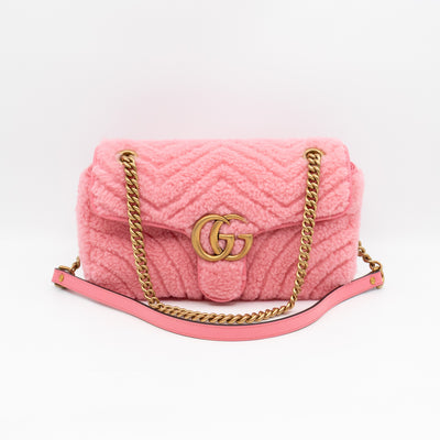 GG Marmont Medium Flap Bag Pink Shearling