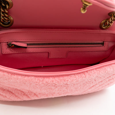 GG Marmont Medium Flap Bag Pink Shearling