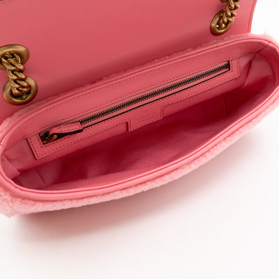 GG Marmont Medium Flap Bag Pink Shearling