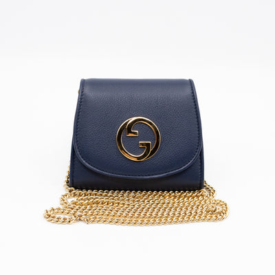 Blondie Medium Chain Wallet Bag Navy Leather