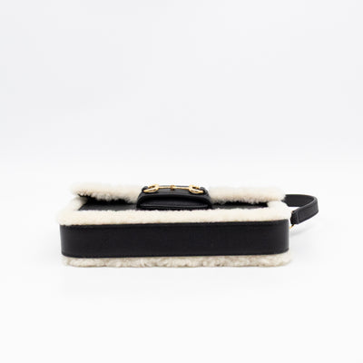 Horsebit 1955 Mini Shoulder Bag Black Leather Shearling