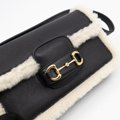 Horsebit 1955 Mini Shoulder Bag Black Leather Shearling