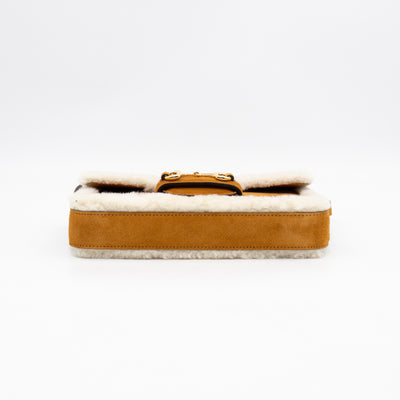 Horsebit 1955 Mini Shoulder Bag Camel Suede Leather Shearling