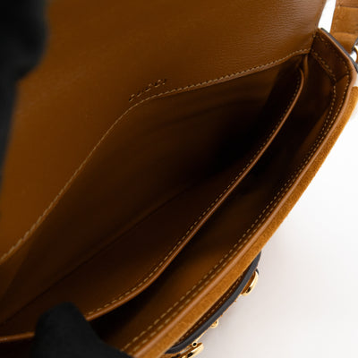 Horsebit 1955 Mini Shoulder Bag Camel Suede Leather Shearling
