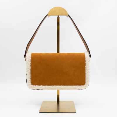 Horsebit 1955 Mini Shoulder Bag Camel Suede Leather Shearling