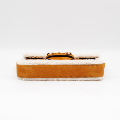 Horsebit 1955 Mini Shoulder Bag Camel Suede Leather Shearling