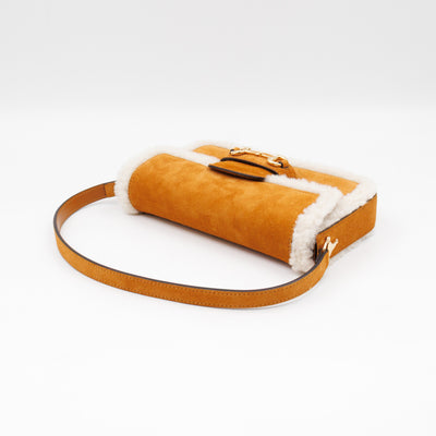 Horsebit 1955 Mini Shoulder Bag Camel Suede Leather Shearling