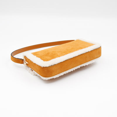 Horsebit 1955 Mini Shoulder Bag Camel Suede Leather Shearling
