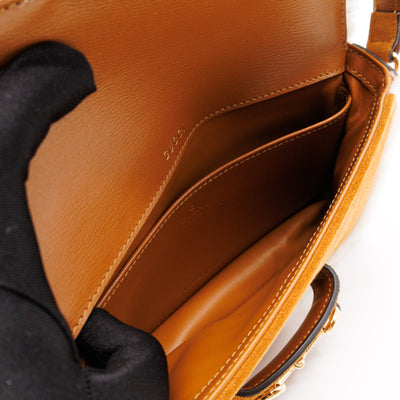 Horsebit 1955 Mini Shoulder Bag Camel Suede Leather Shearling