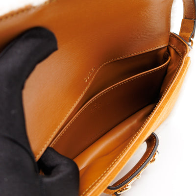 Horsebit 1955 Mini Shoulder Bag Camel Suede Leather Shearling