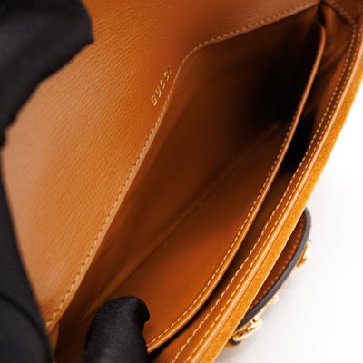 Horsebit 1955 Mini Shoulder Bag Camel Suede Leather Shearling