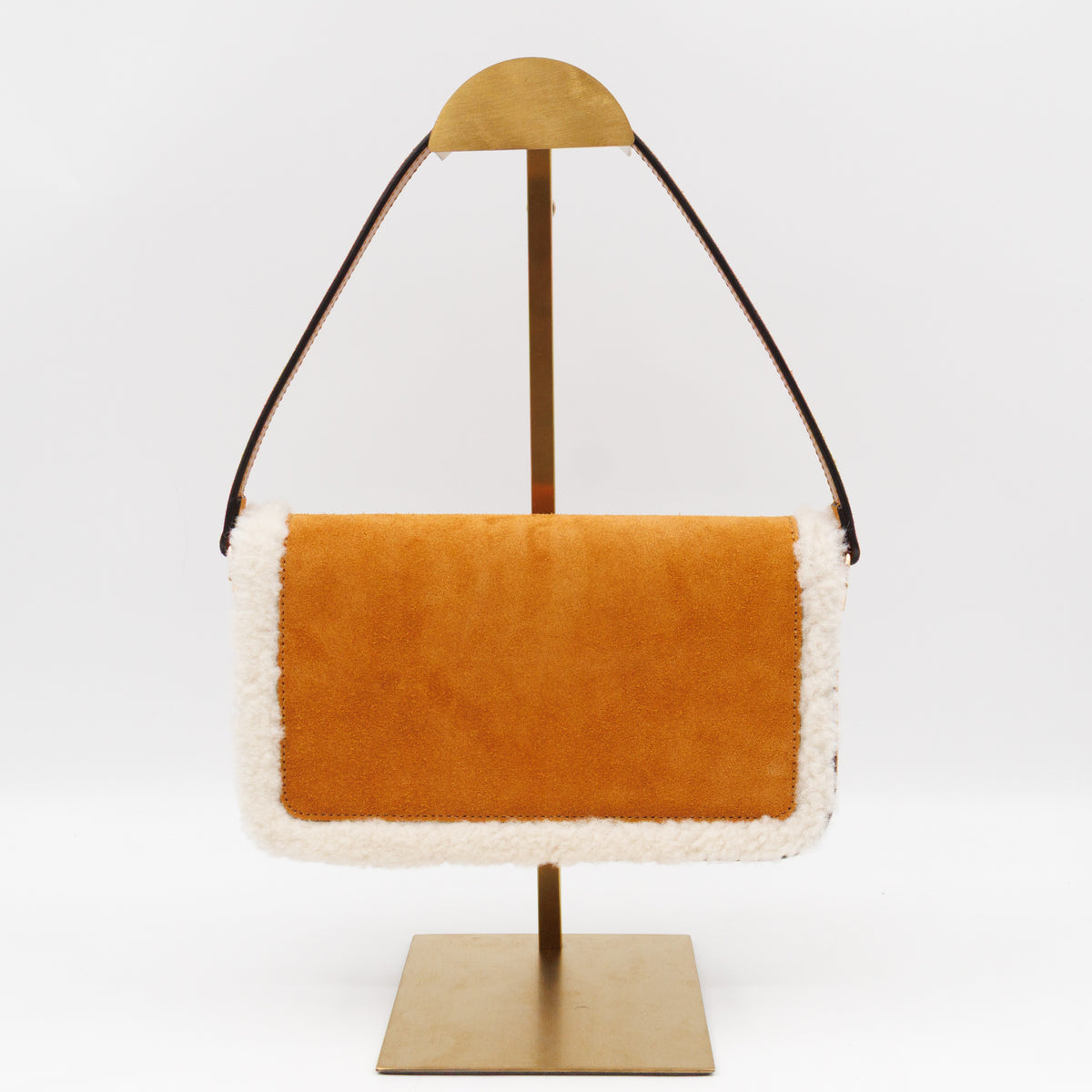 Horsebit 1955 Mini Shoulder Bag Camel Suede Leather Shearling