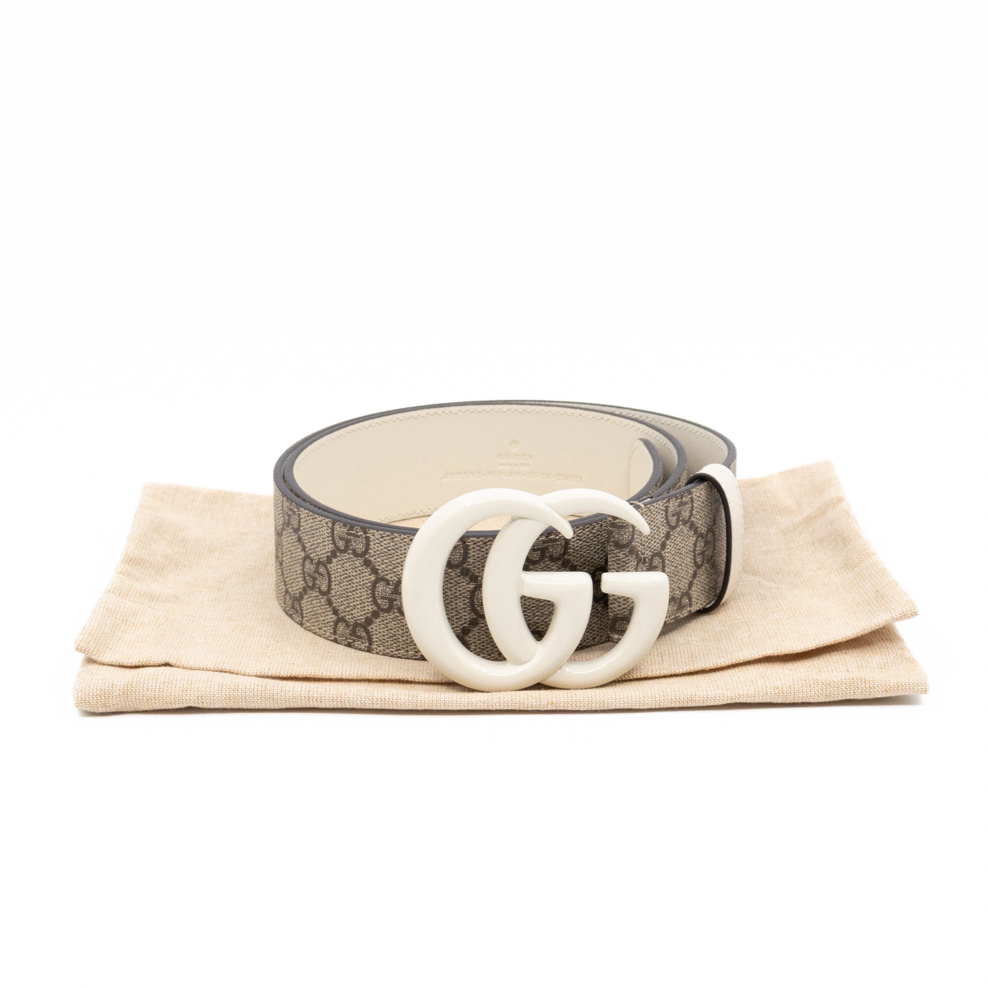 GG Marmont Wide Belt GG Supreme White Leather 85 cm