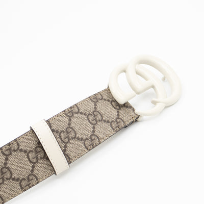 GG Marmont Wide Belt GG Supreme White Leather 85 cm