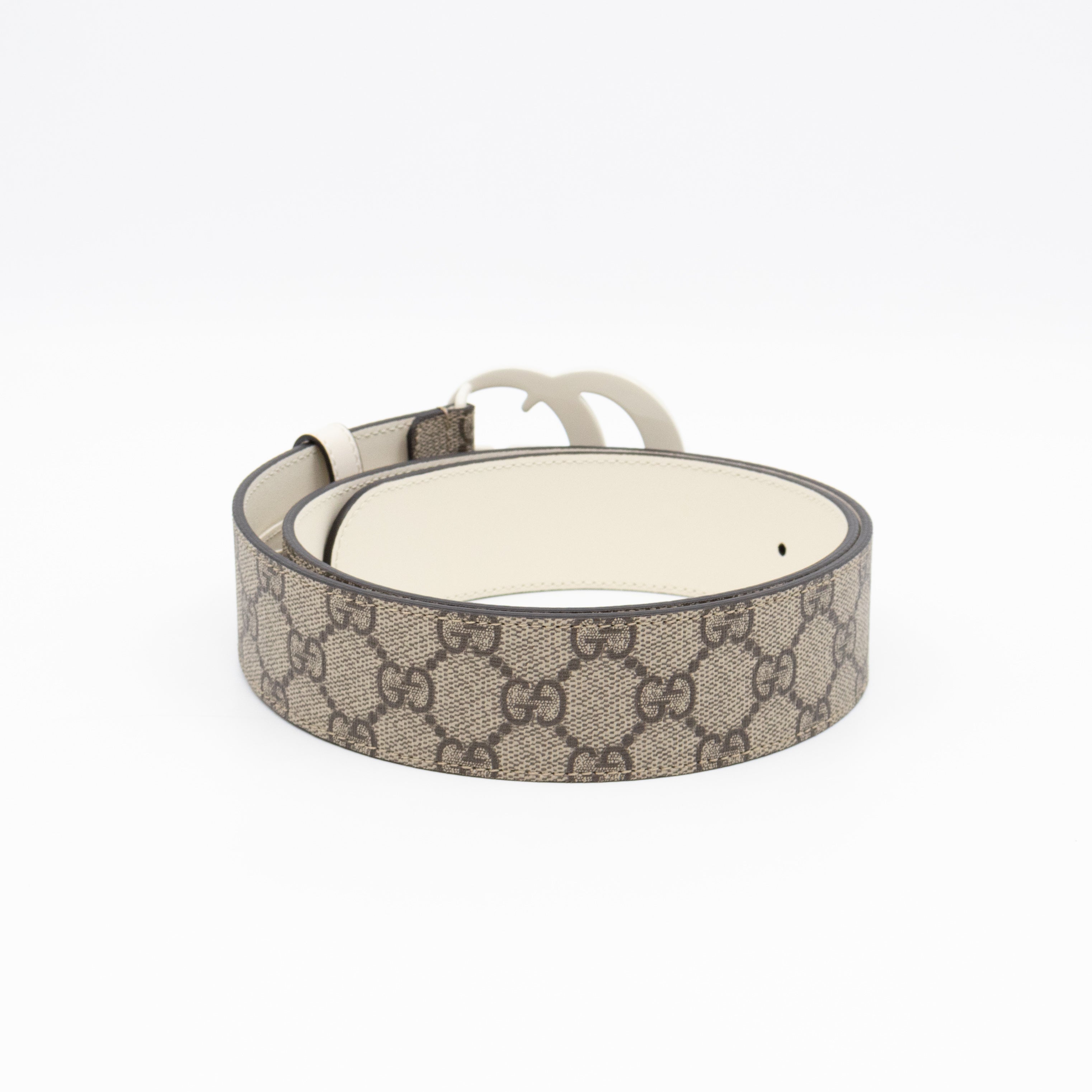 GG Marmont Wide Belt GG Supreme White Leather 85 cm
