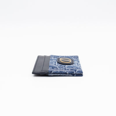 30 Montaigne Freesia Card Holder Blue Denim Dior Oblique Jacquard