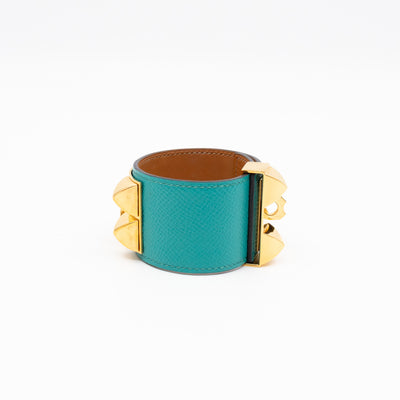 Collier de Chien Bracelet Gold & Bleu Paon Leather