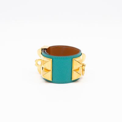Collier de Chien Bracelet Gold & Bleu Paon Leather