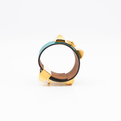 Collier de Chien Bracelet Gold & Bleu Paon Leather