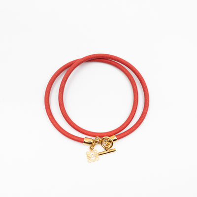 Triple Wrap Bracelet Coral Leather