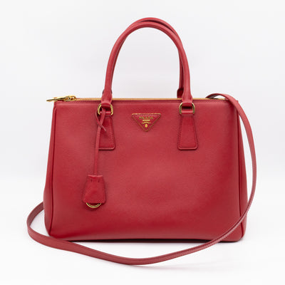 Galleria Large Double Zip Red Saffiano Leather