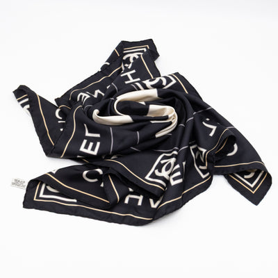 CC Logo Silk Square Scarf Black & White 90 cm