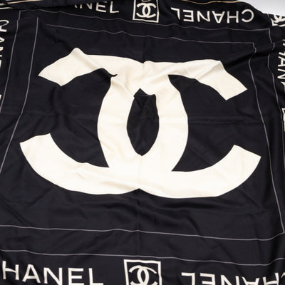 CC Logo Silk Square Scarf Black & White 90 cm
