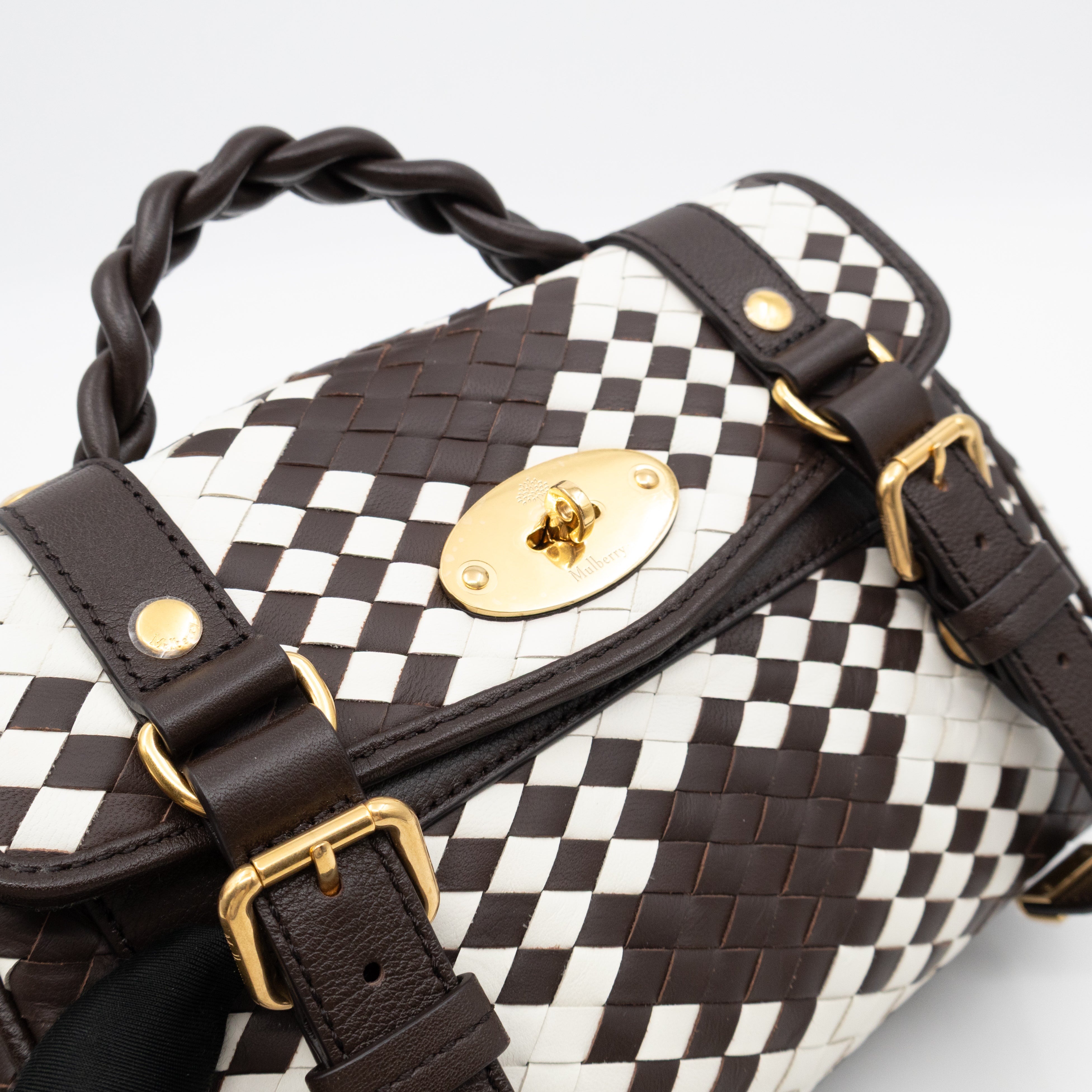Mini Alexa Ebony & White Woven Vichy Leather