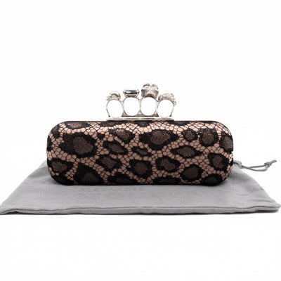 Long Skull Knuckle Clutch  Leopard Lace Pink