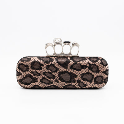 Long Skull Knuckle Clutch  Leopard Lace Pink
